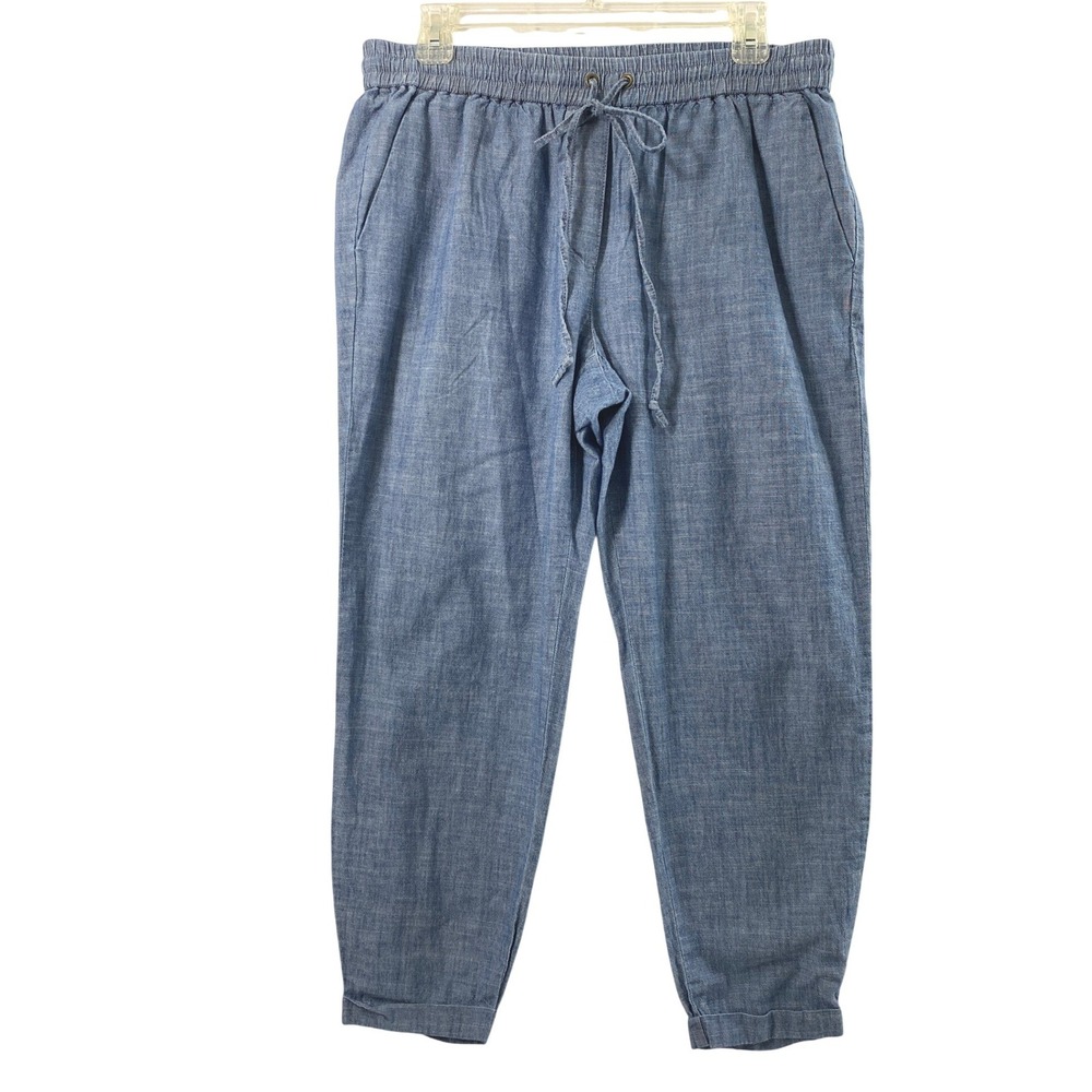 J.Crew Pants Women 10 Blue Chambray Drawstring Cuffed Tapered Coastal Nautical